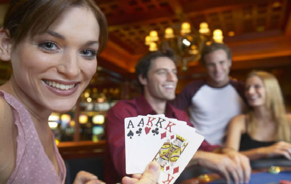 Happy women with cards
